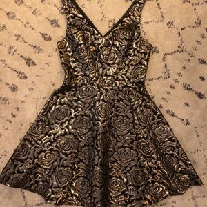 Rhyme LA Black and Gold Rose Dress